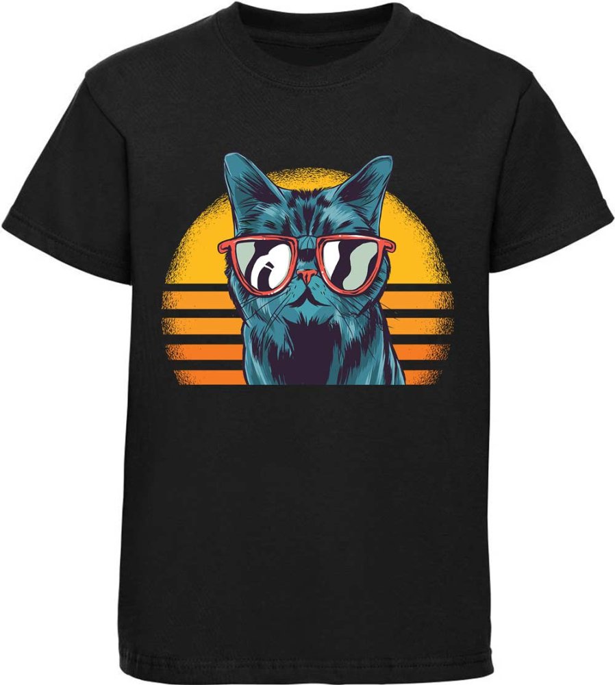 Children's printed t-shirt retro cat with sunglasses i102